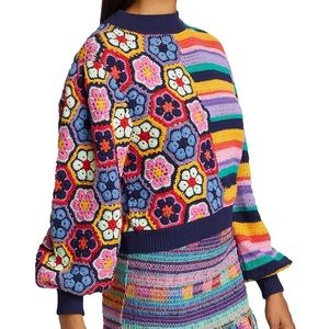 FARM RIO colorful Crochet Sweater Sz M